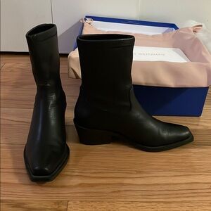 Stuart Weitzman (Miley Bootie) Black Heeled Boots with Modern Silhouette